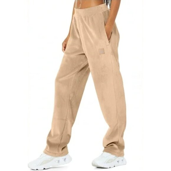Alo Velour Baller Pant Sand Dune Corduroy Thick Soft Ribbed Plush Sweats Joggers - Picture 3 of 8